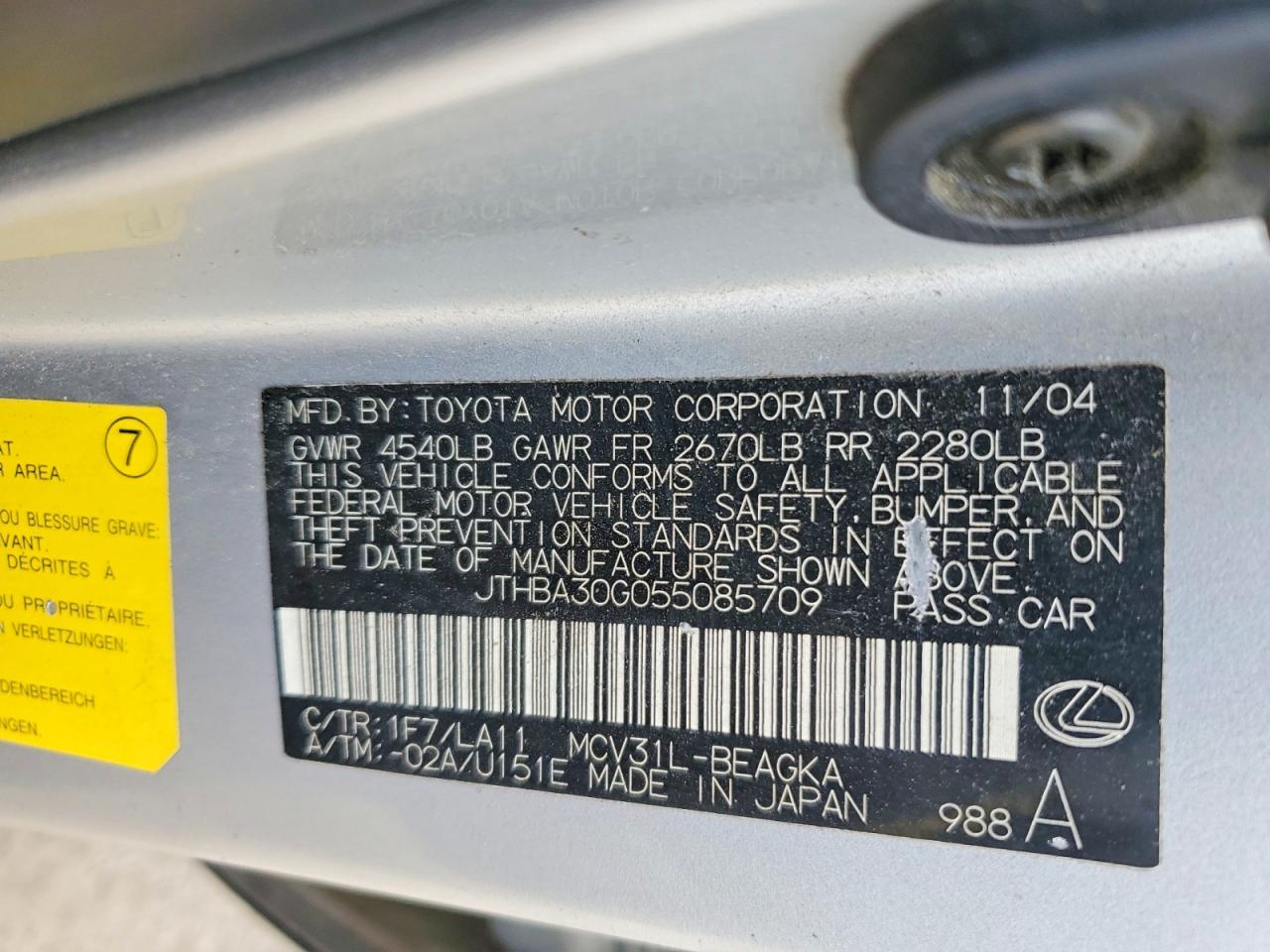 2005 LEXUS ES330