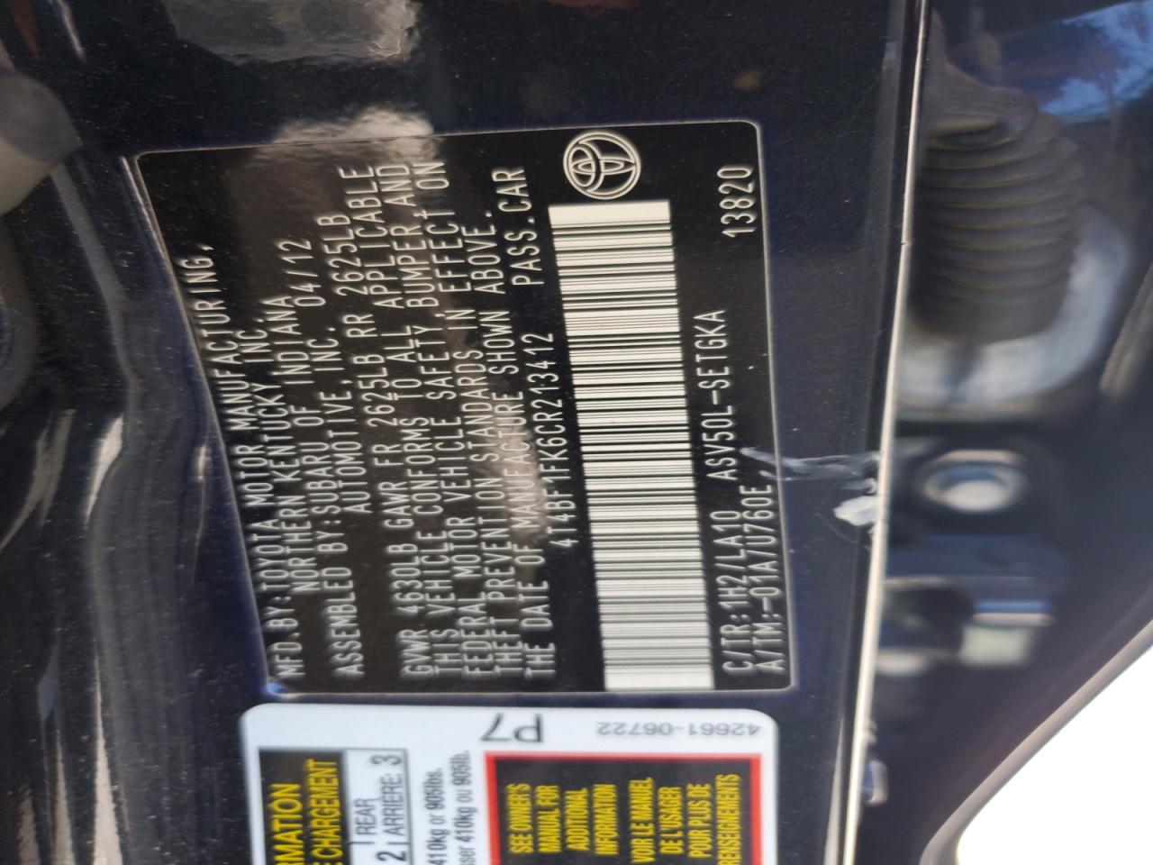 2012 TOYOTA CAMRY