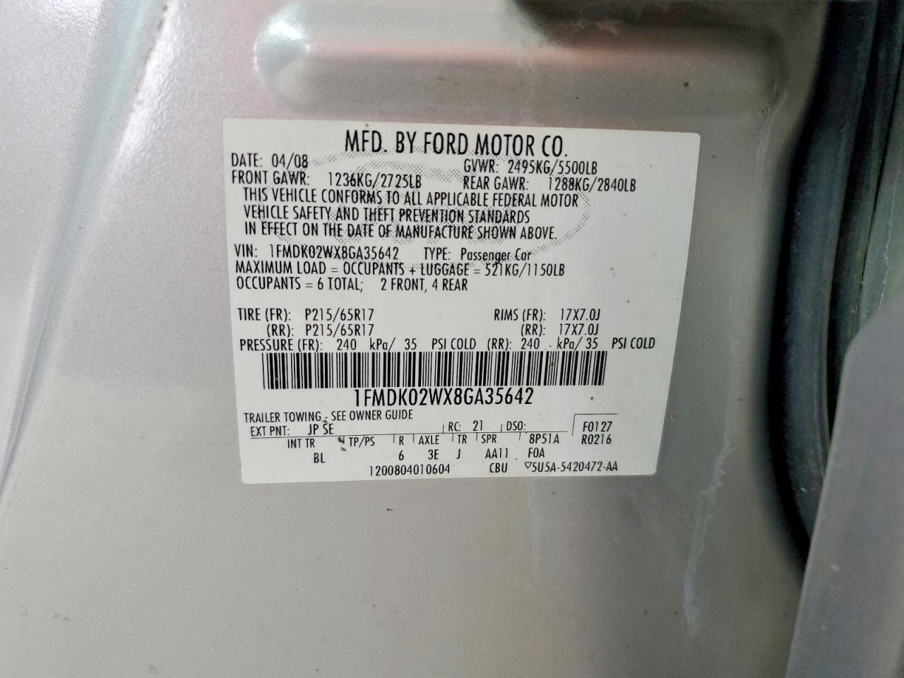 2008 FORD TAURUS