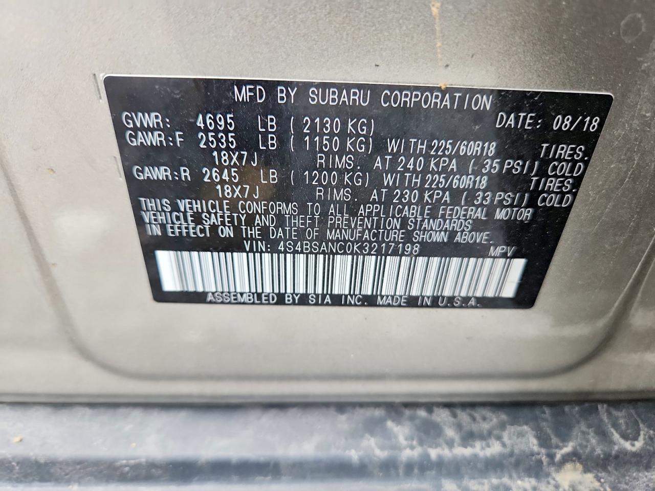 2019 SUBARU OUTBACK