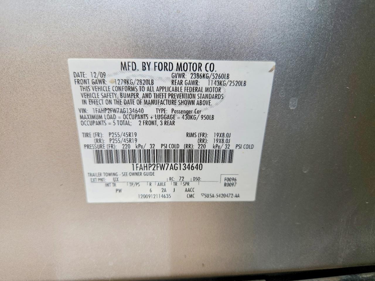 2010 FORD TAURUS