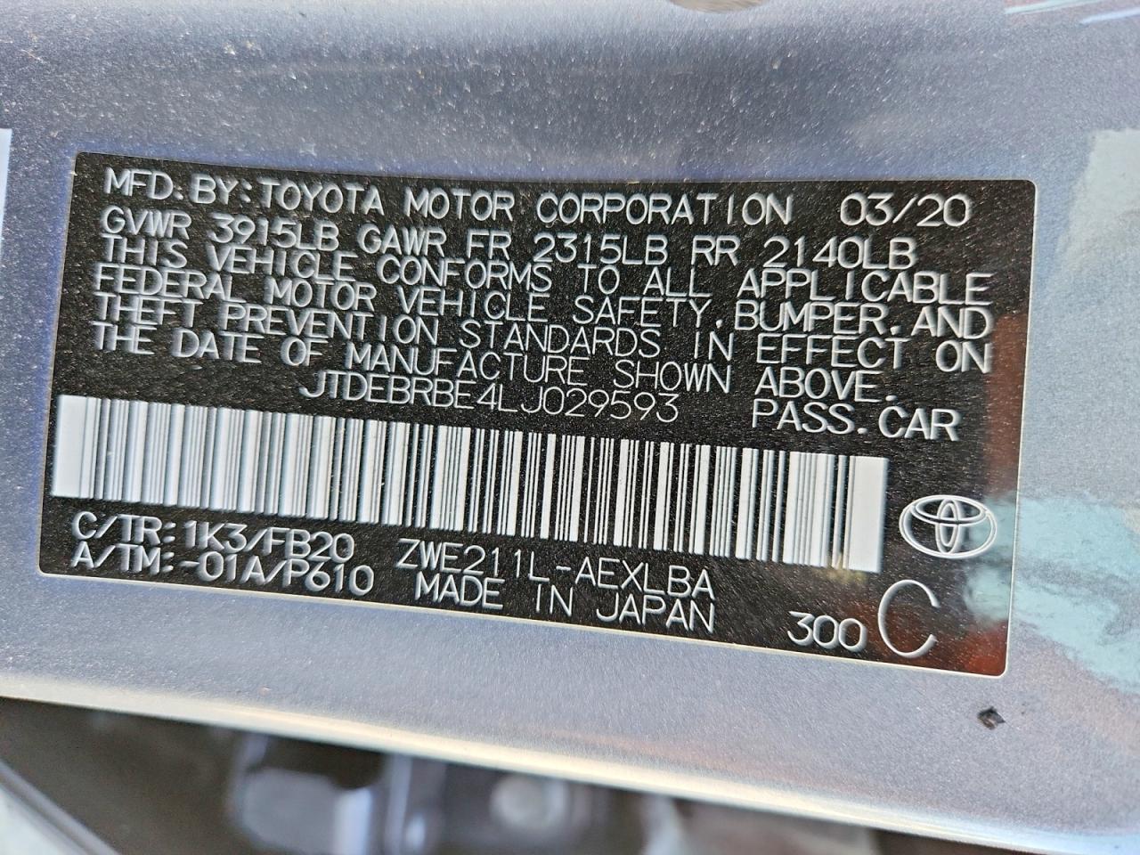 2020 TOYOTA COROLLA
