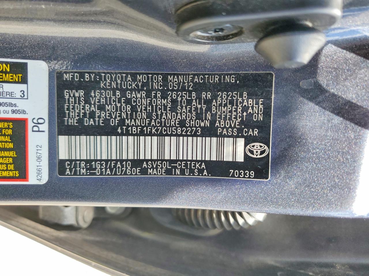 2012 TOYOTA CAMRY