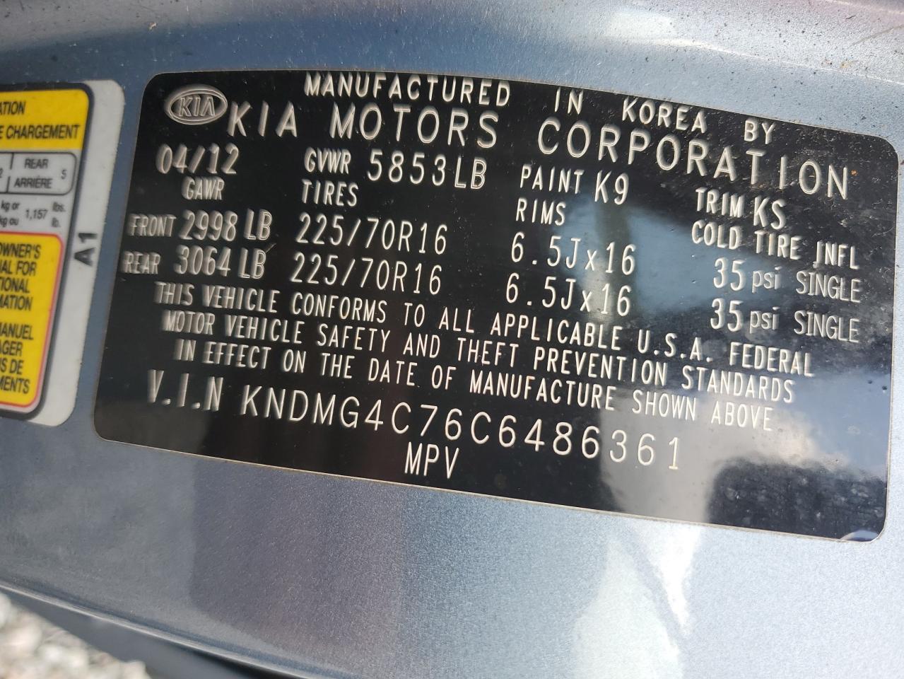 2012 KIA SEDONA