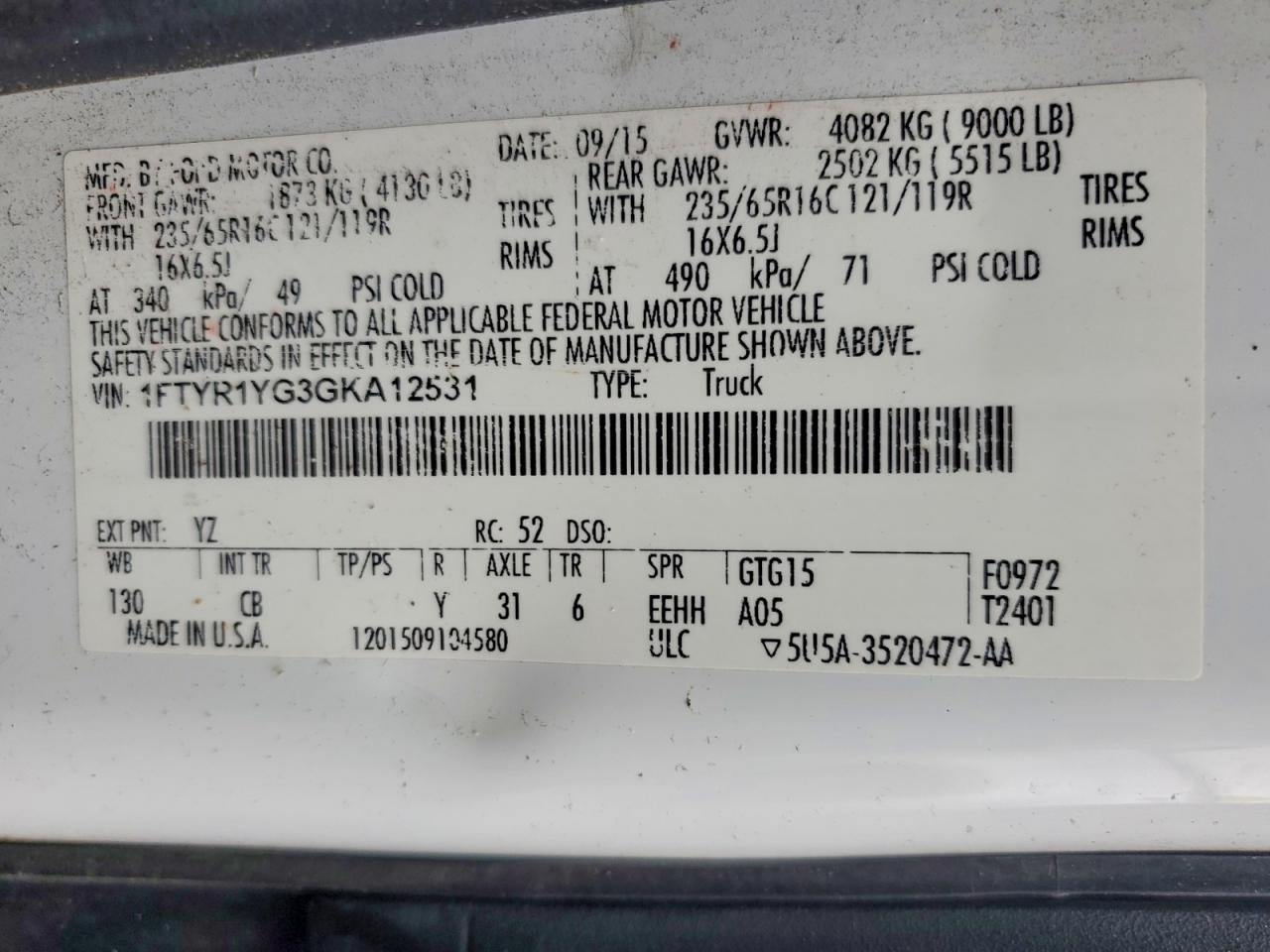 2016 FORD TRANSIT