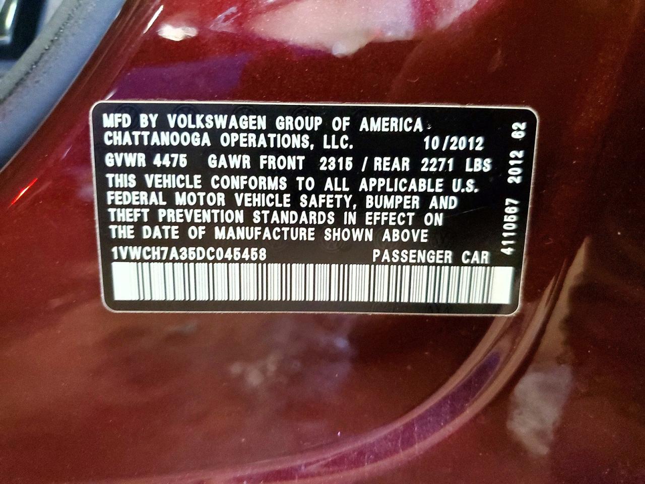 2013 VOLKSWAGEN PASSAT