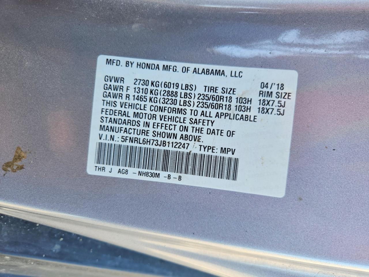 2018 HONDA ODYSSEY