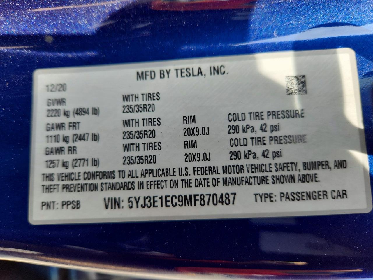 2021 TESLA MODEL 3