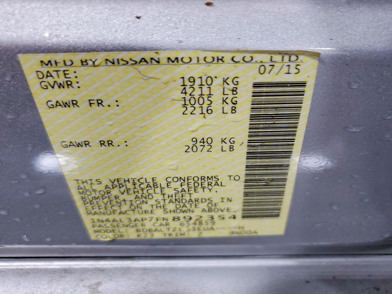2015 NISSAN ALTIMA