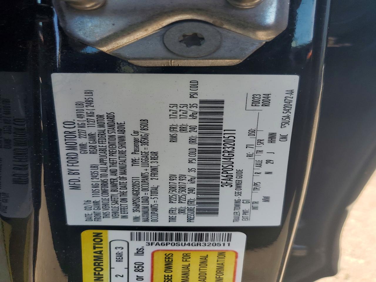 2016 FORD FUSION