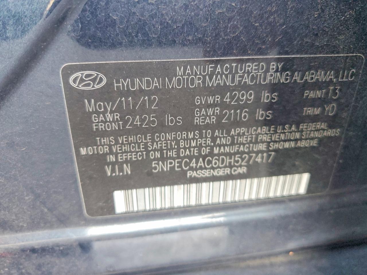 2013 HYUNDAI SONATA