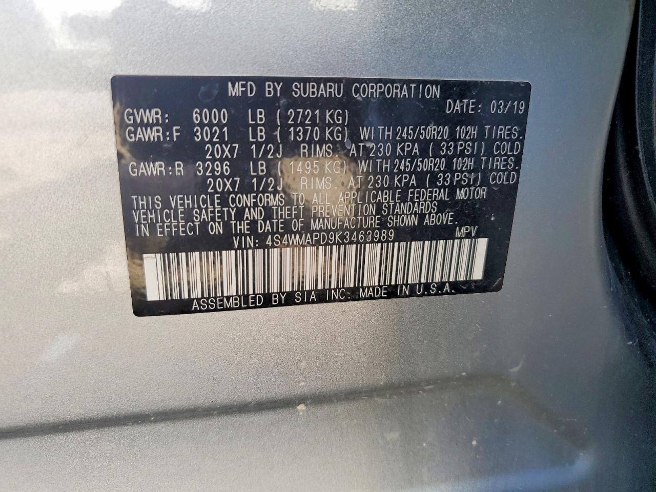 2019 SUBARU ASCENT