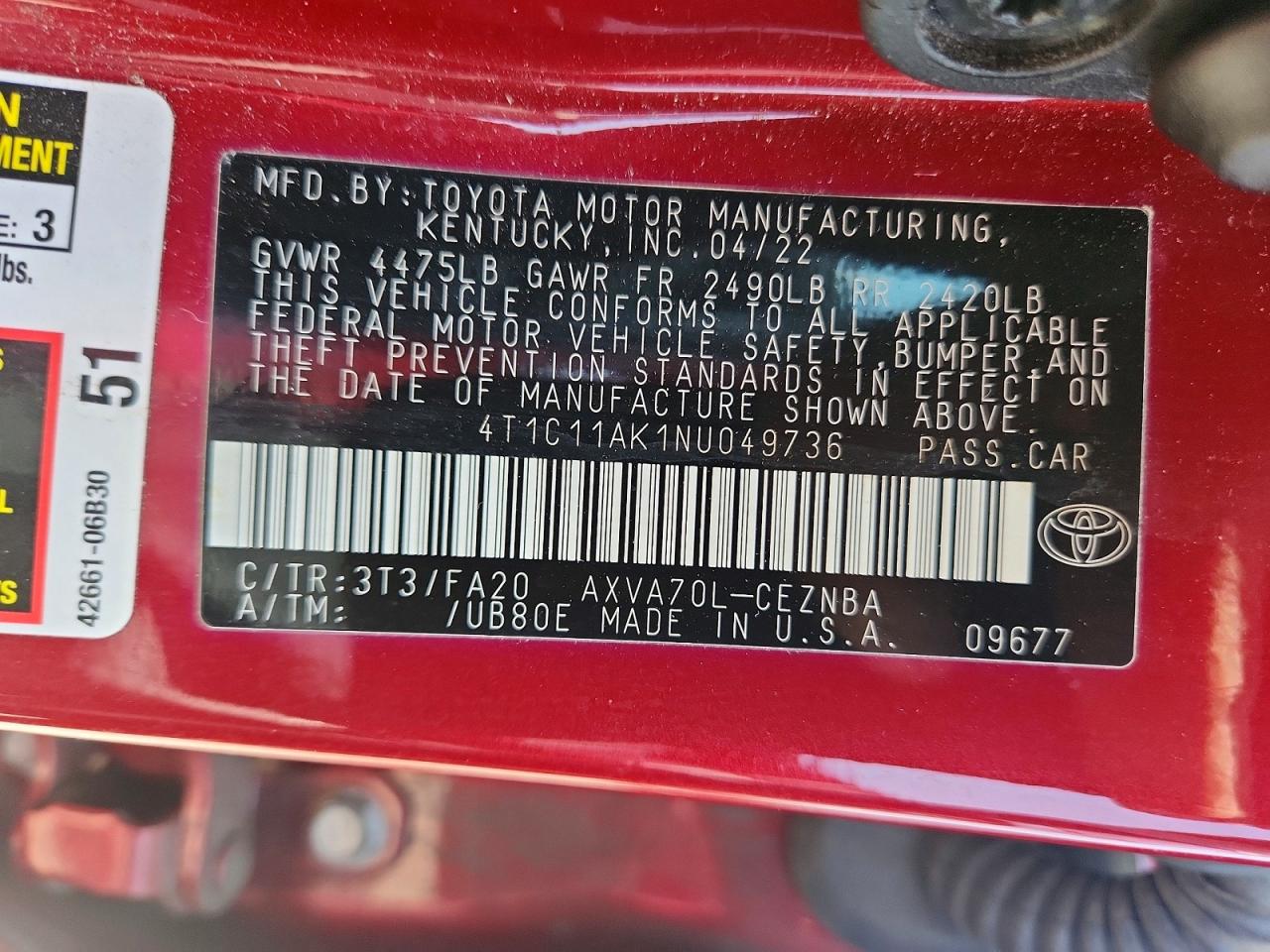 2022 TOYOTA CAMRY