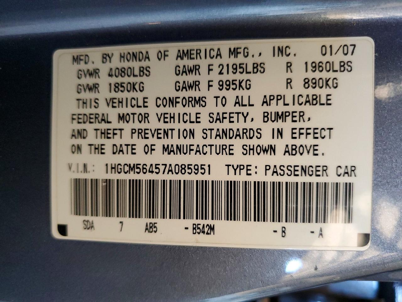 2007 HONDA ACCORD