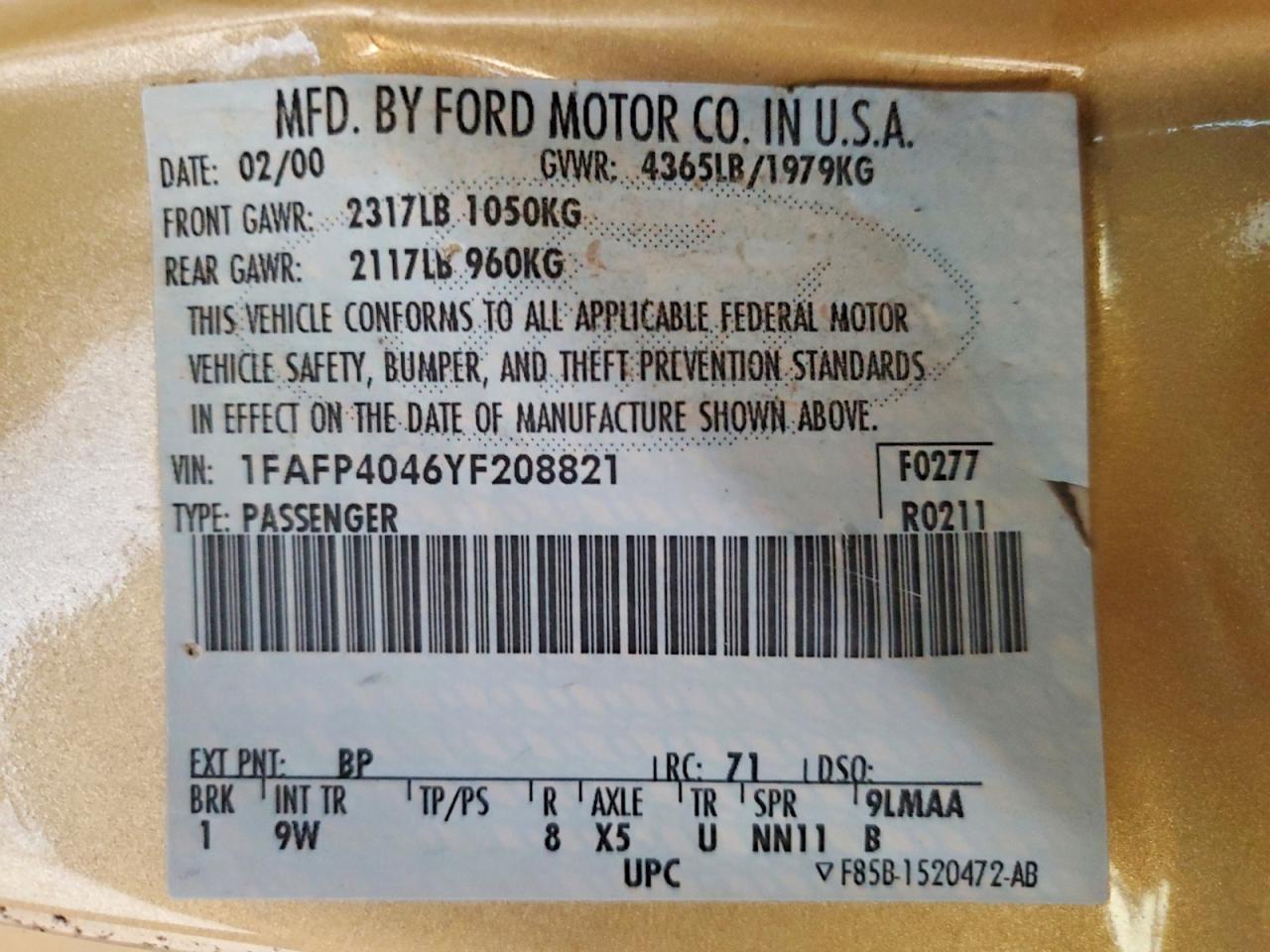 2000 FORD MUSTANG