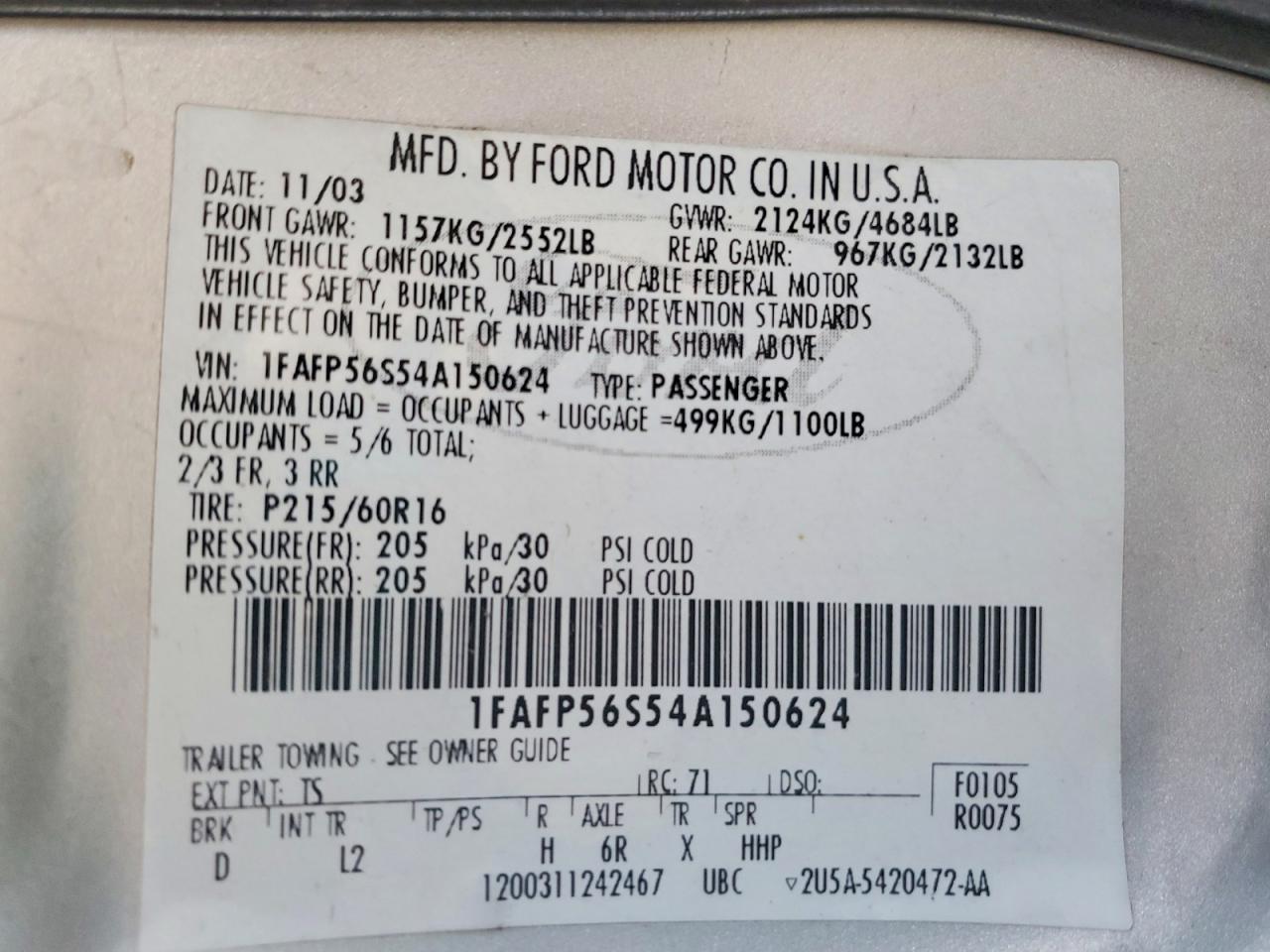 2004 FORD TAURUS