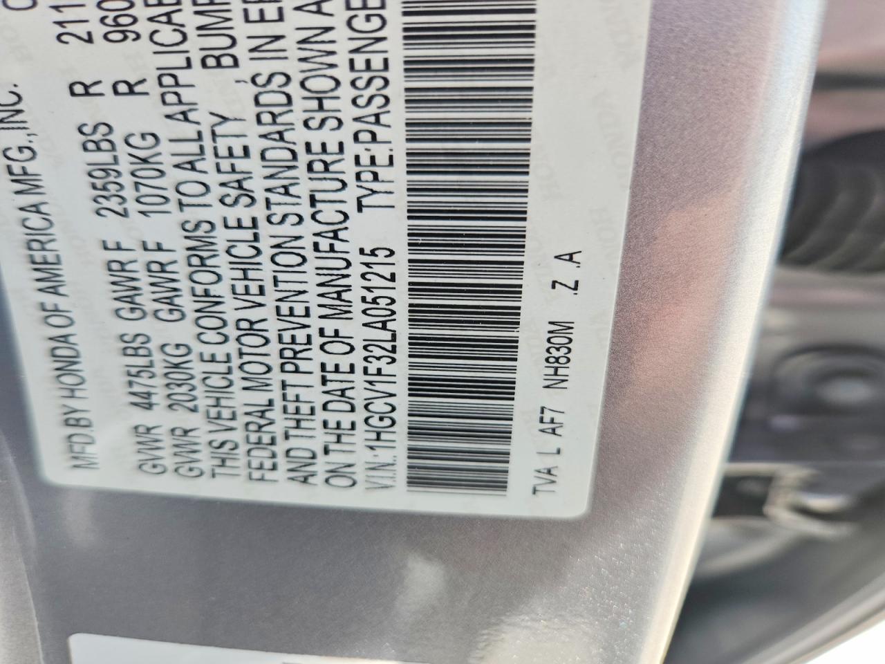 2020 HONDA ACCORD