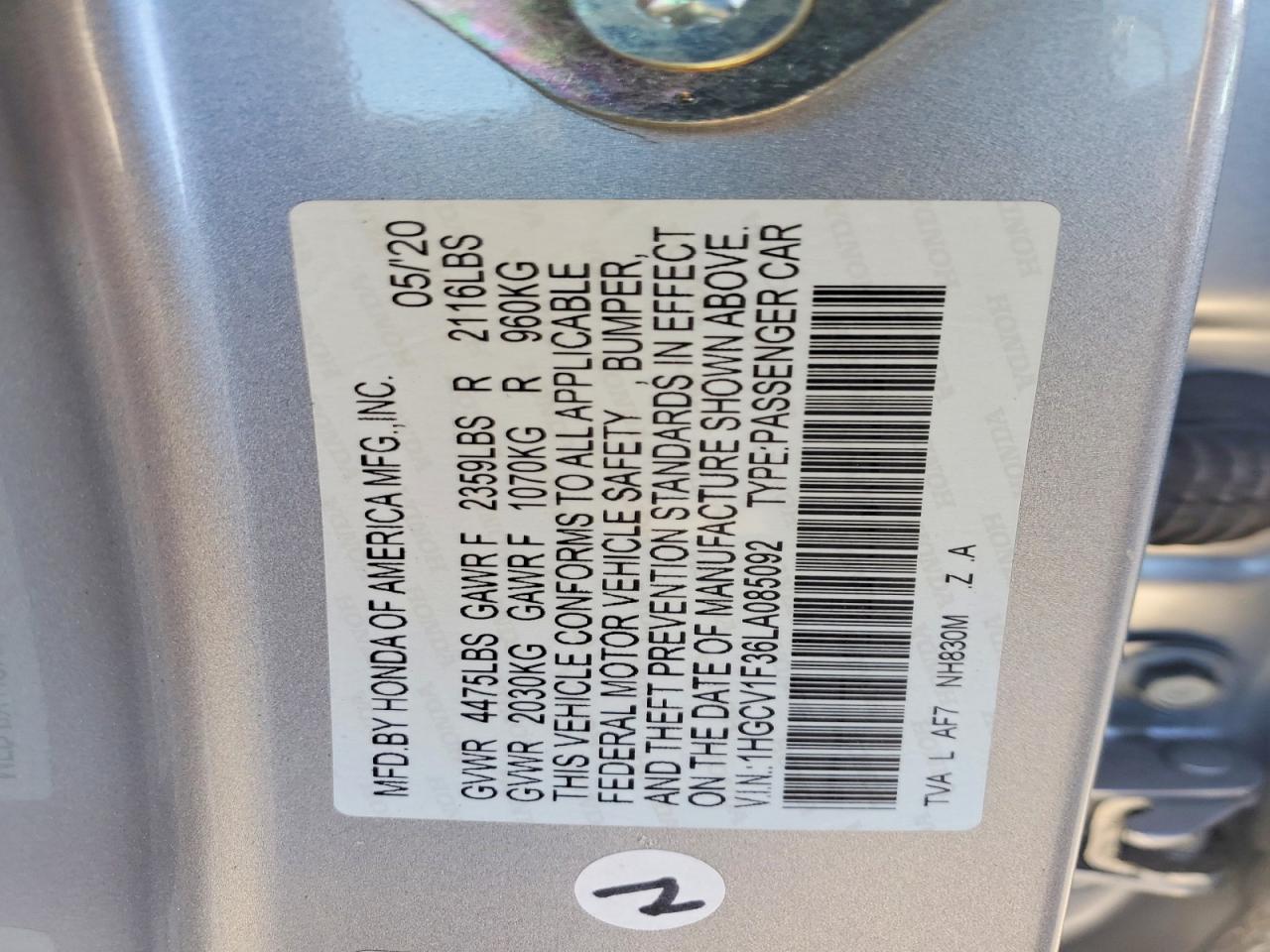 2020 HONDA ACCORD