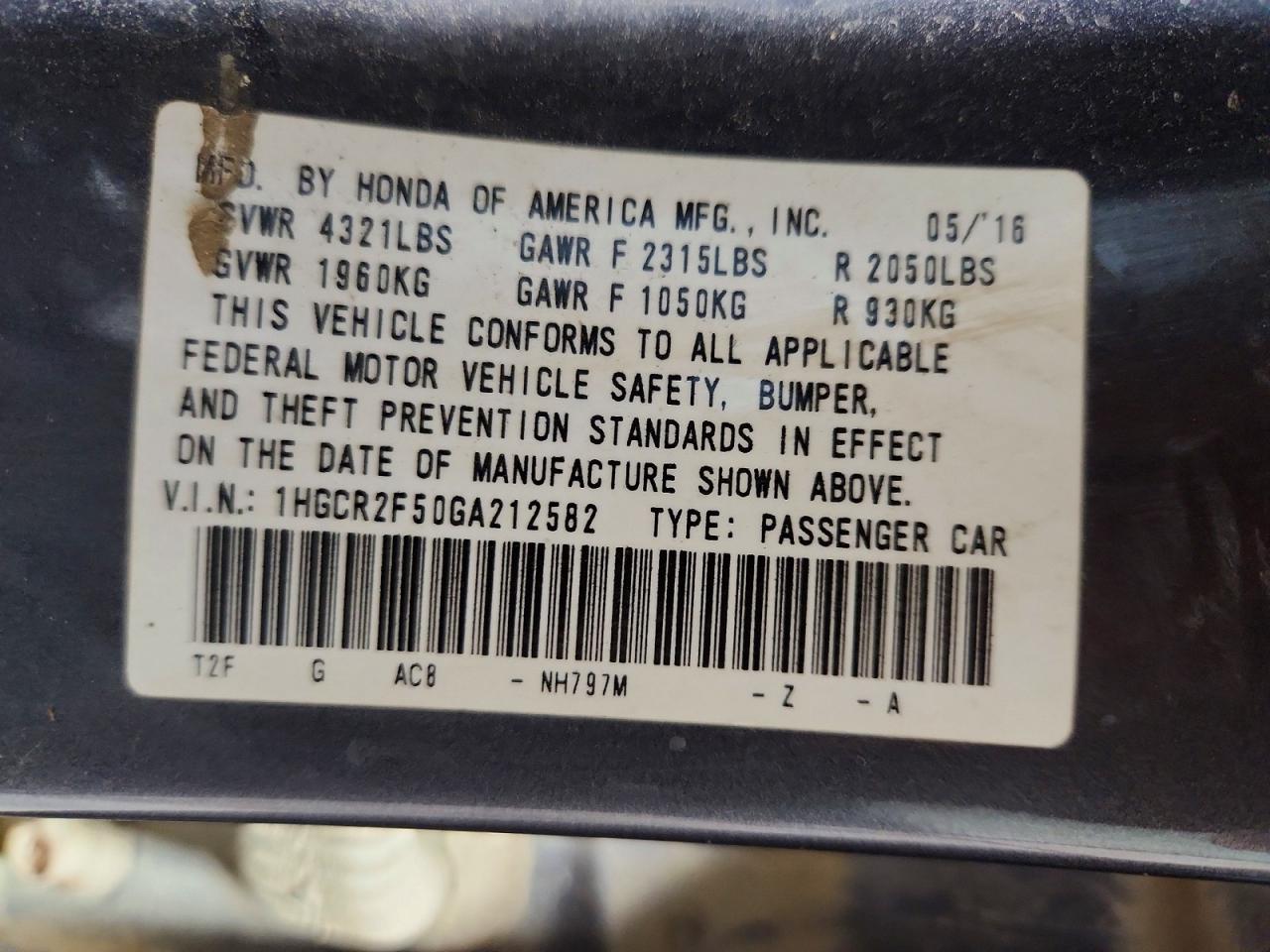 2016 HONDA ACCORD