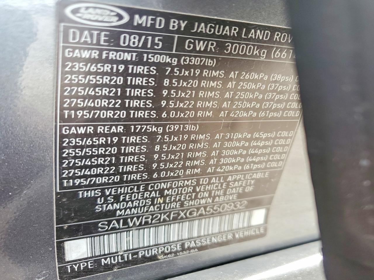 2016 LAND ROVER RANGEROVER