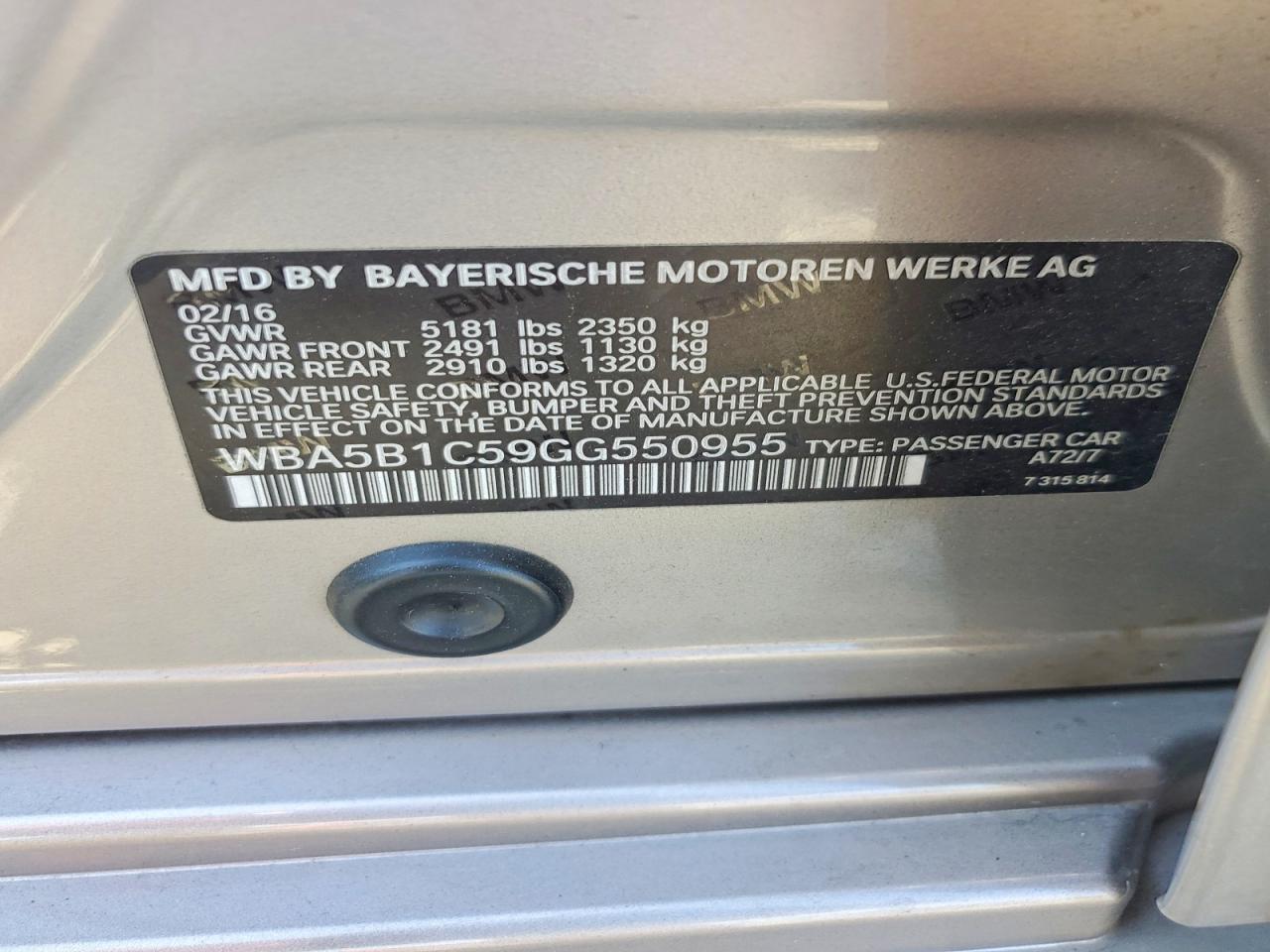 2016 BMW 5 SERIES