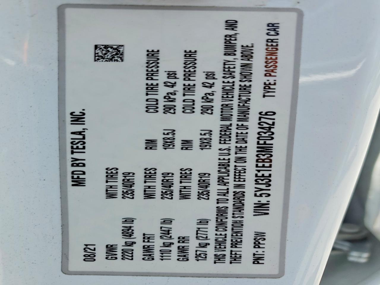 2021 TESLA MODEL 3