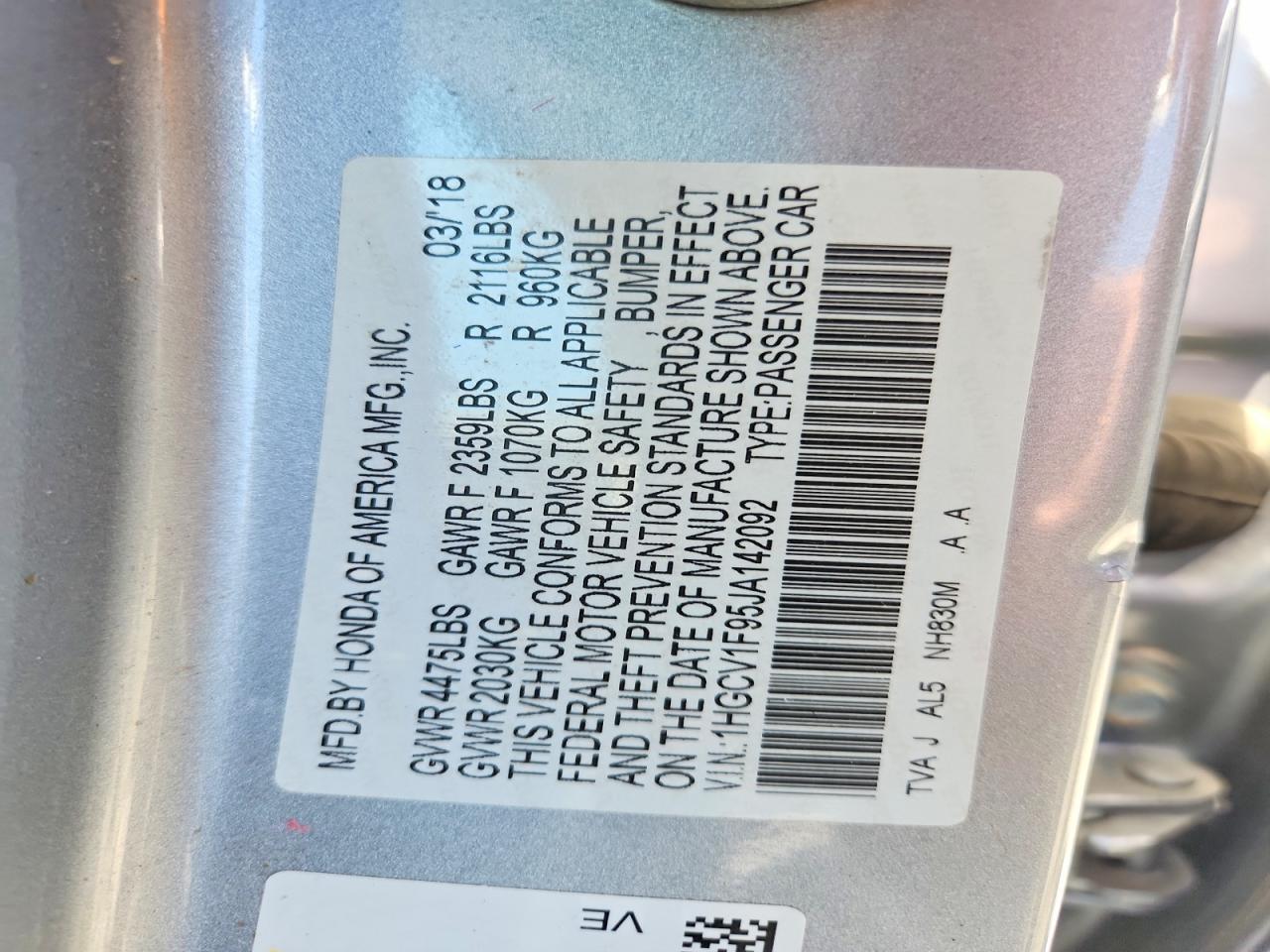 2018 HONDA ACCORD