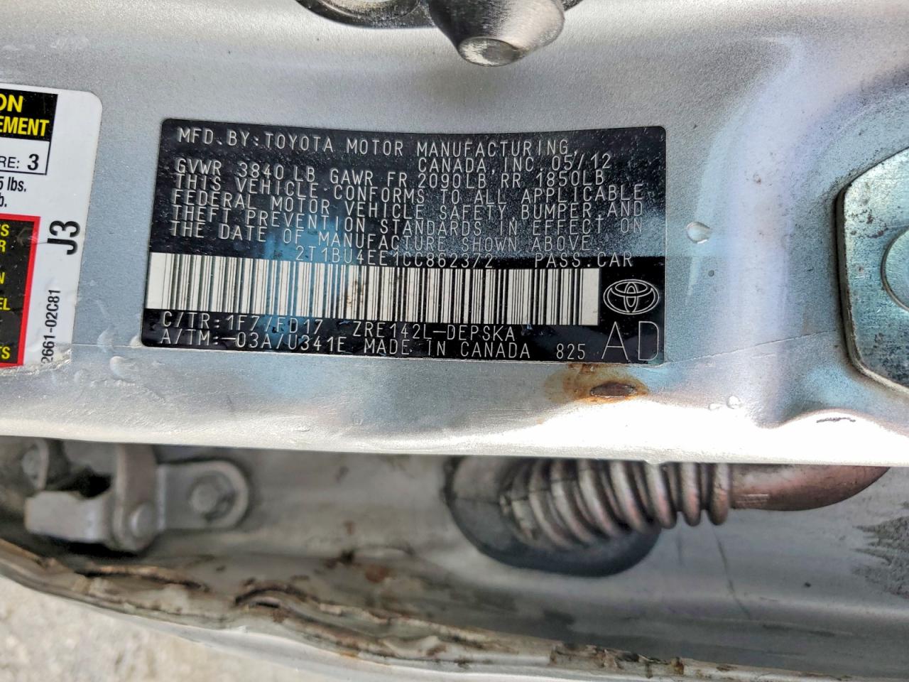 2012 TOYOTA COROLLA