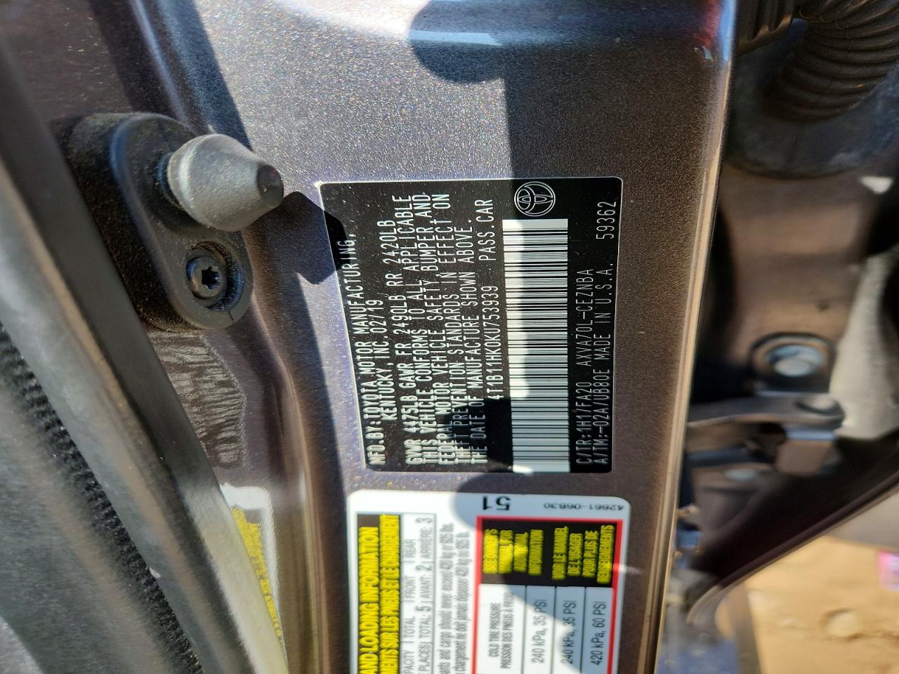 2019 TOYOTA CAMRY