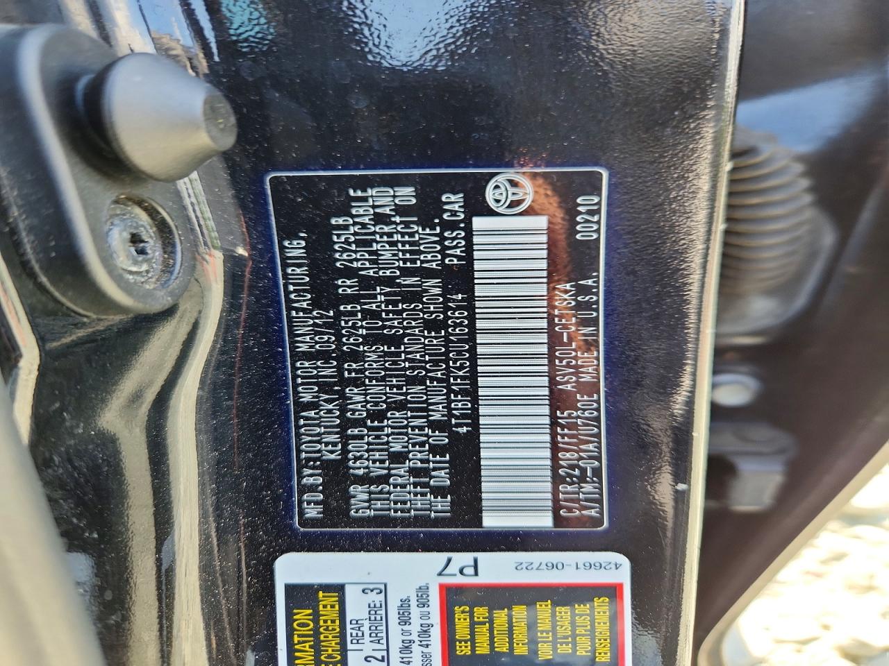 2012 TOYOTA CAMRY
