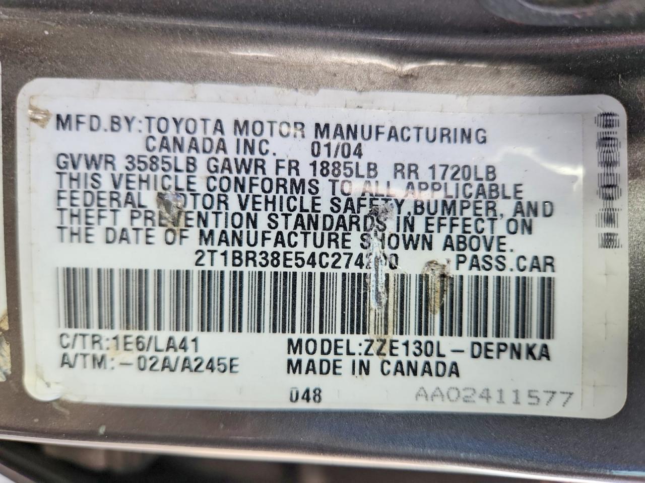 2004 TOYOTA COROLLA