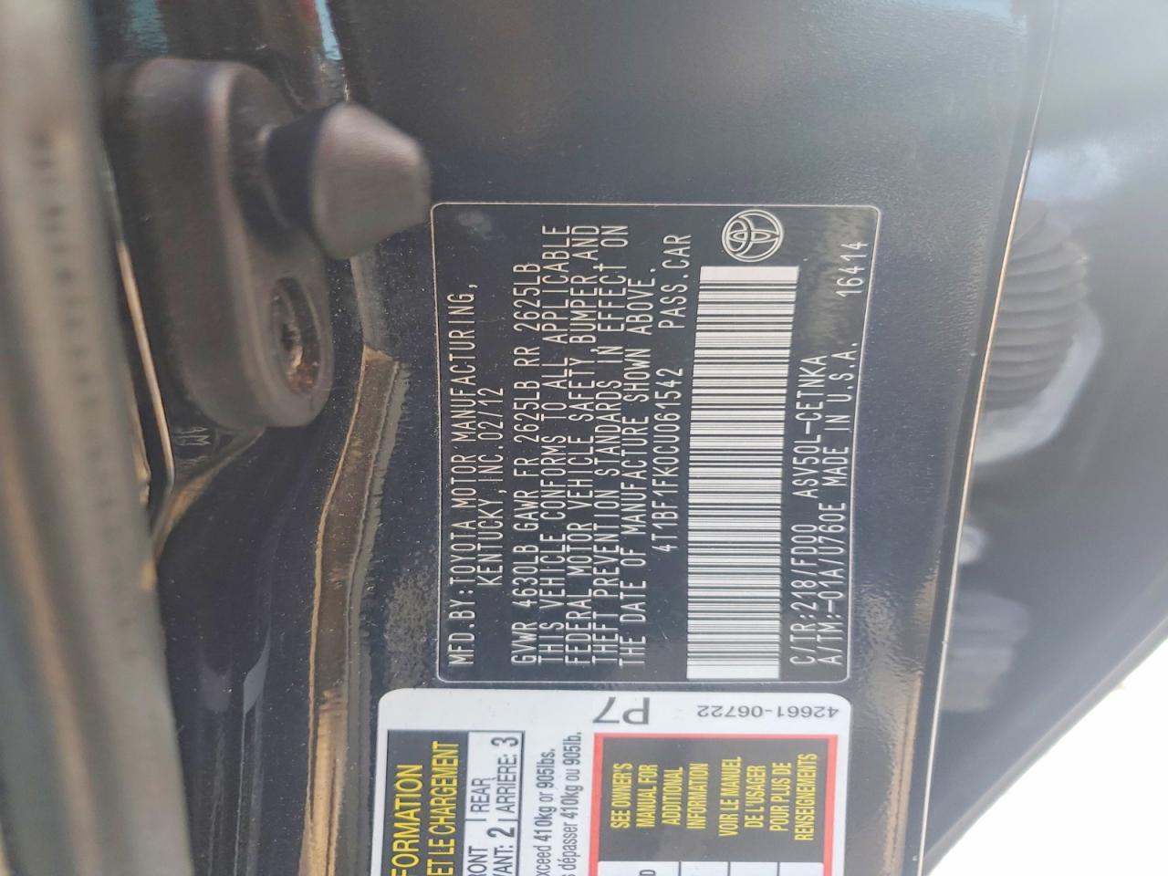 2012 TOYOTA CAMRY