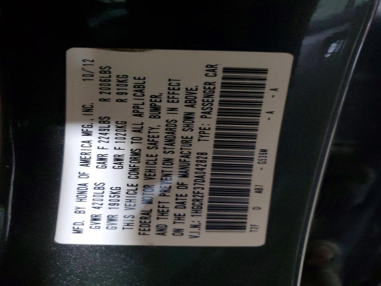 2013 HONDA ACCORD