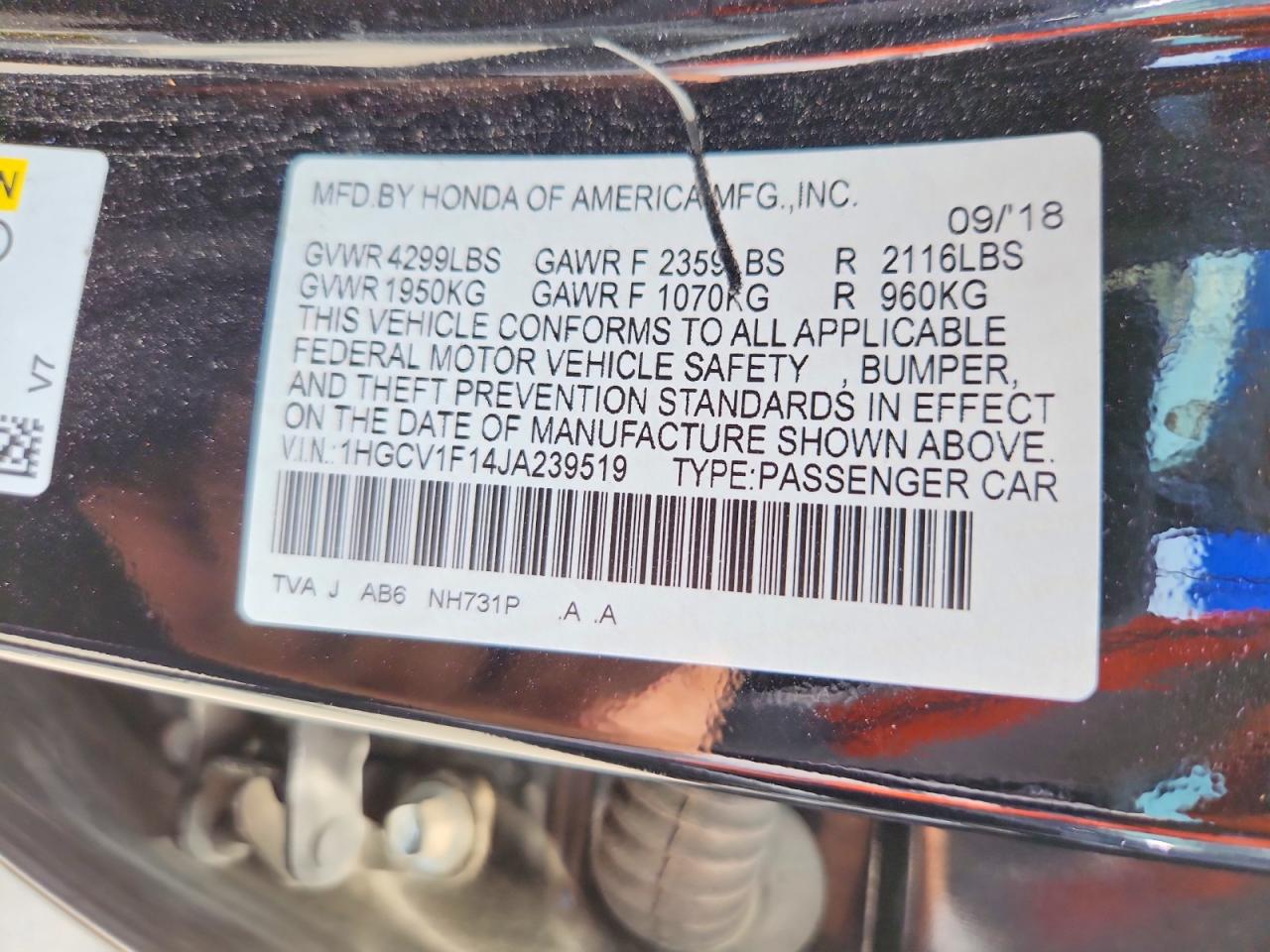2018 HONDA ACCORD
