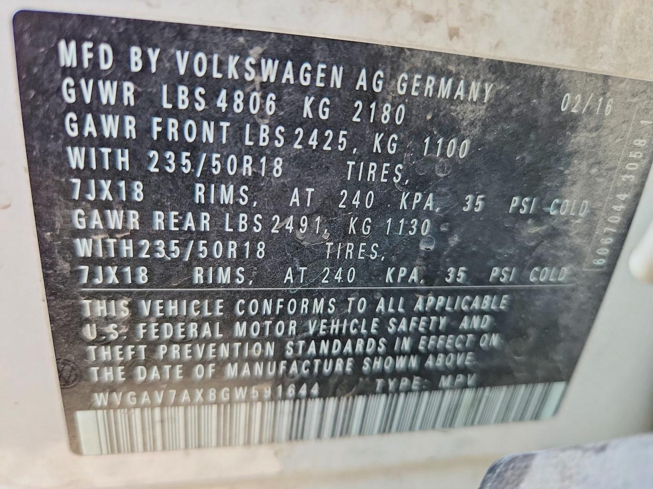 2016 VOLKSWAGEN TIGUAN