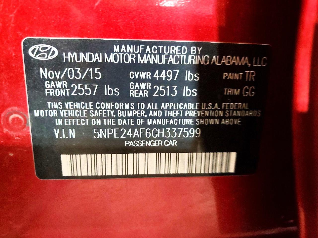 2016 HYUNDAI SONATA
