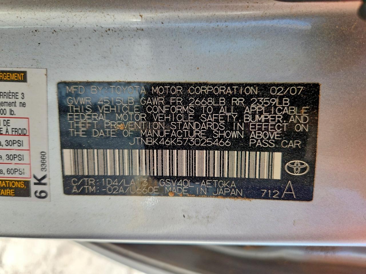 2007 TOYOTA CAMRY