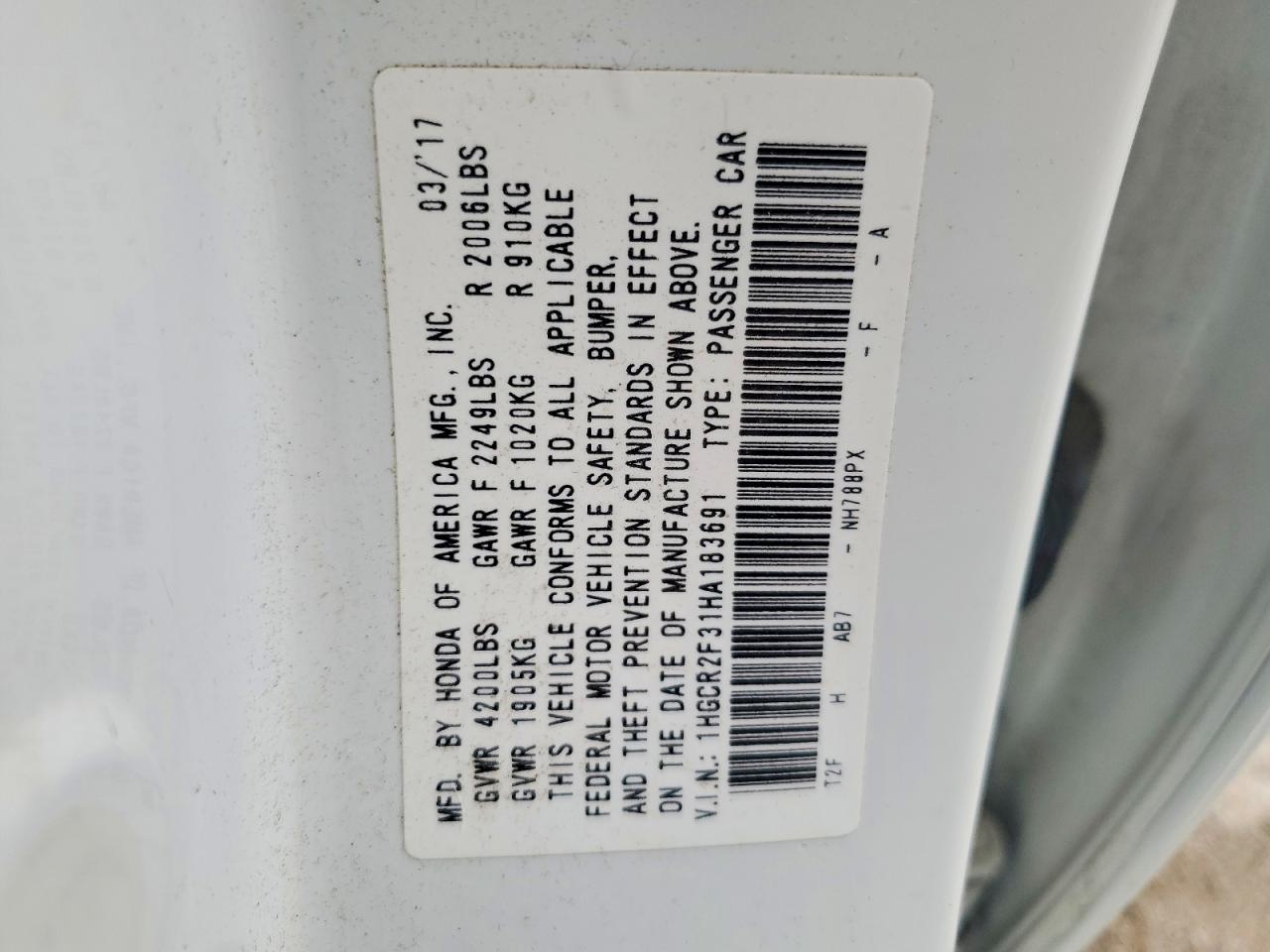 2017 HONDA ACCORD