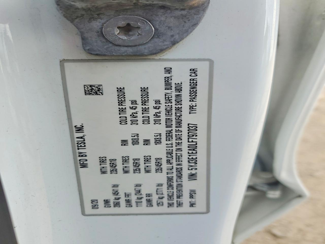 2020 TESLA MODEL 3