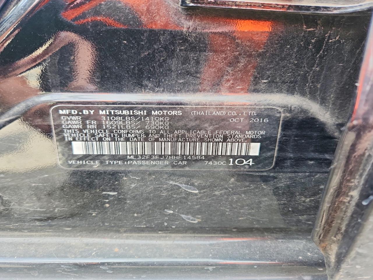 2017 MITSUBISHI MIRAGE