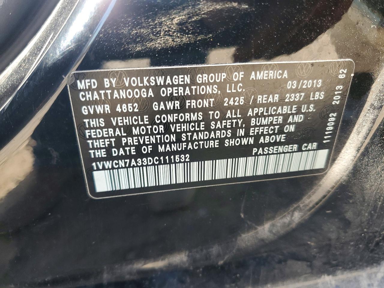 2013 VOLKSWAGEN PASSAT