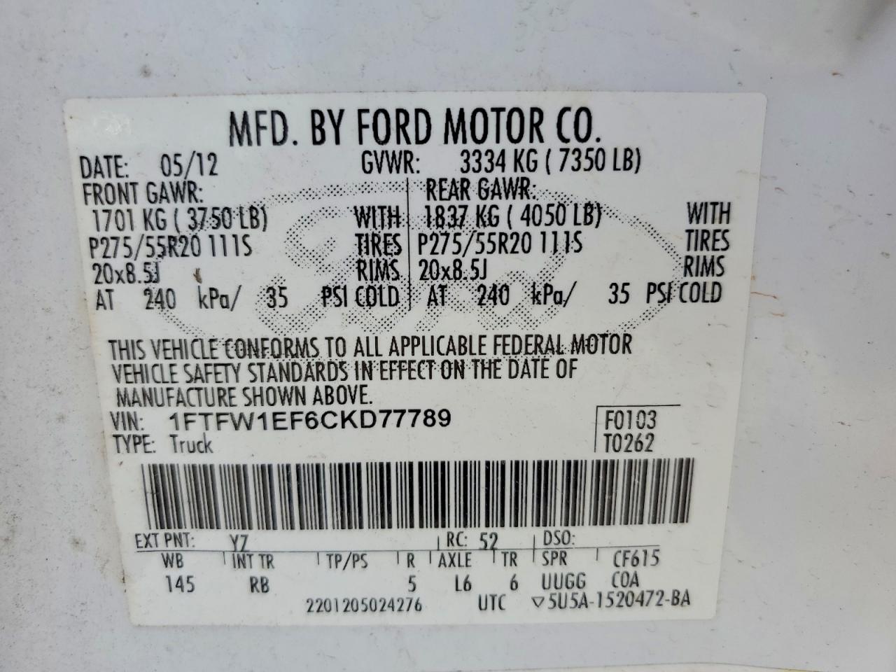 2012 FORD F150