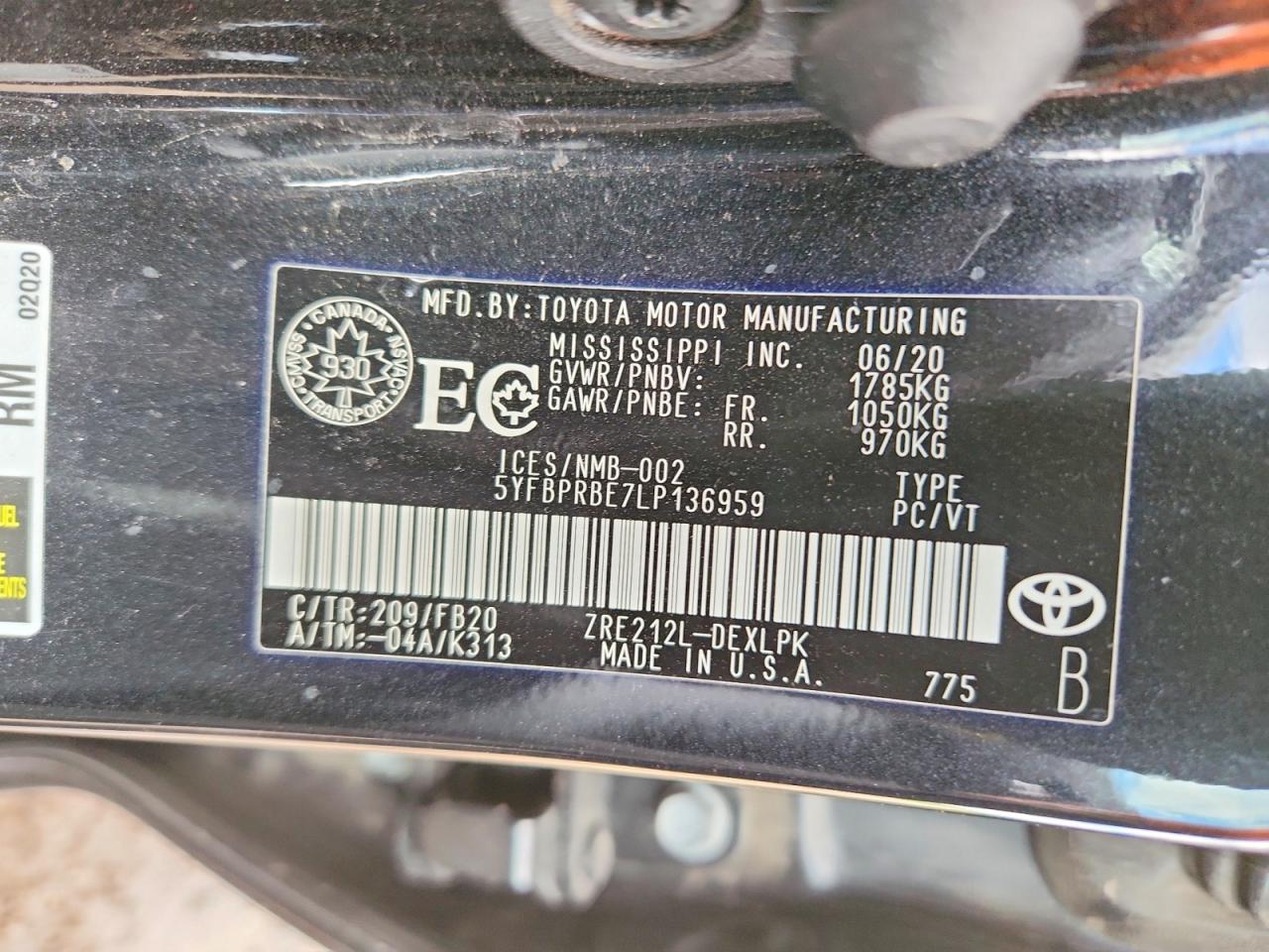 2020 TOYOTA COROLLA