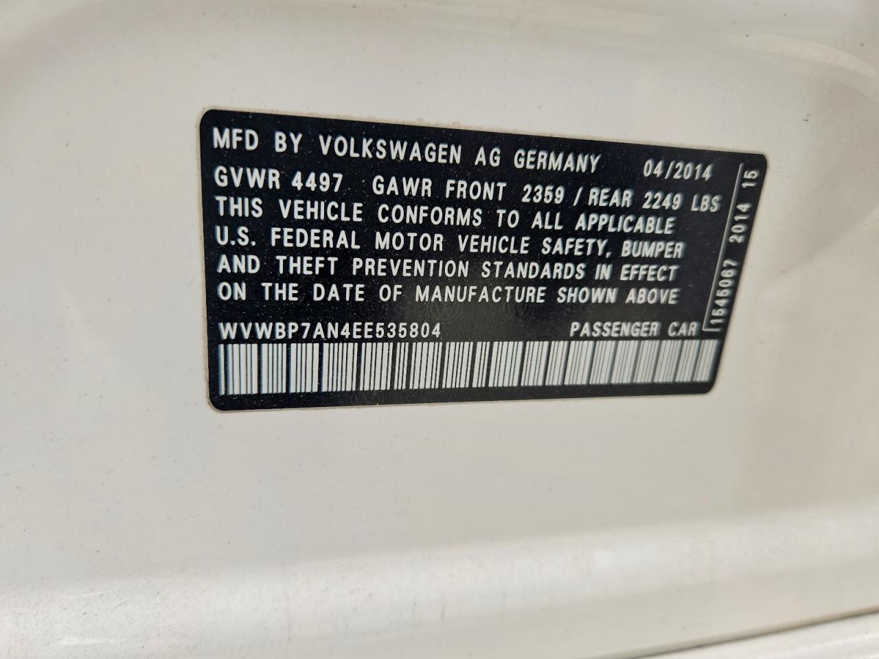2014 VOLKSWAGEN CC