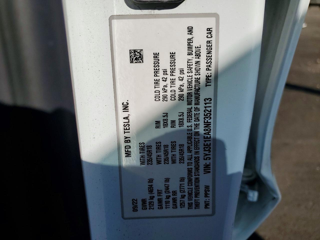2022 TESLA MODEL 3