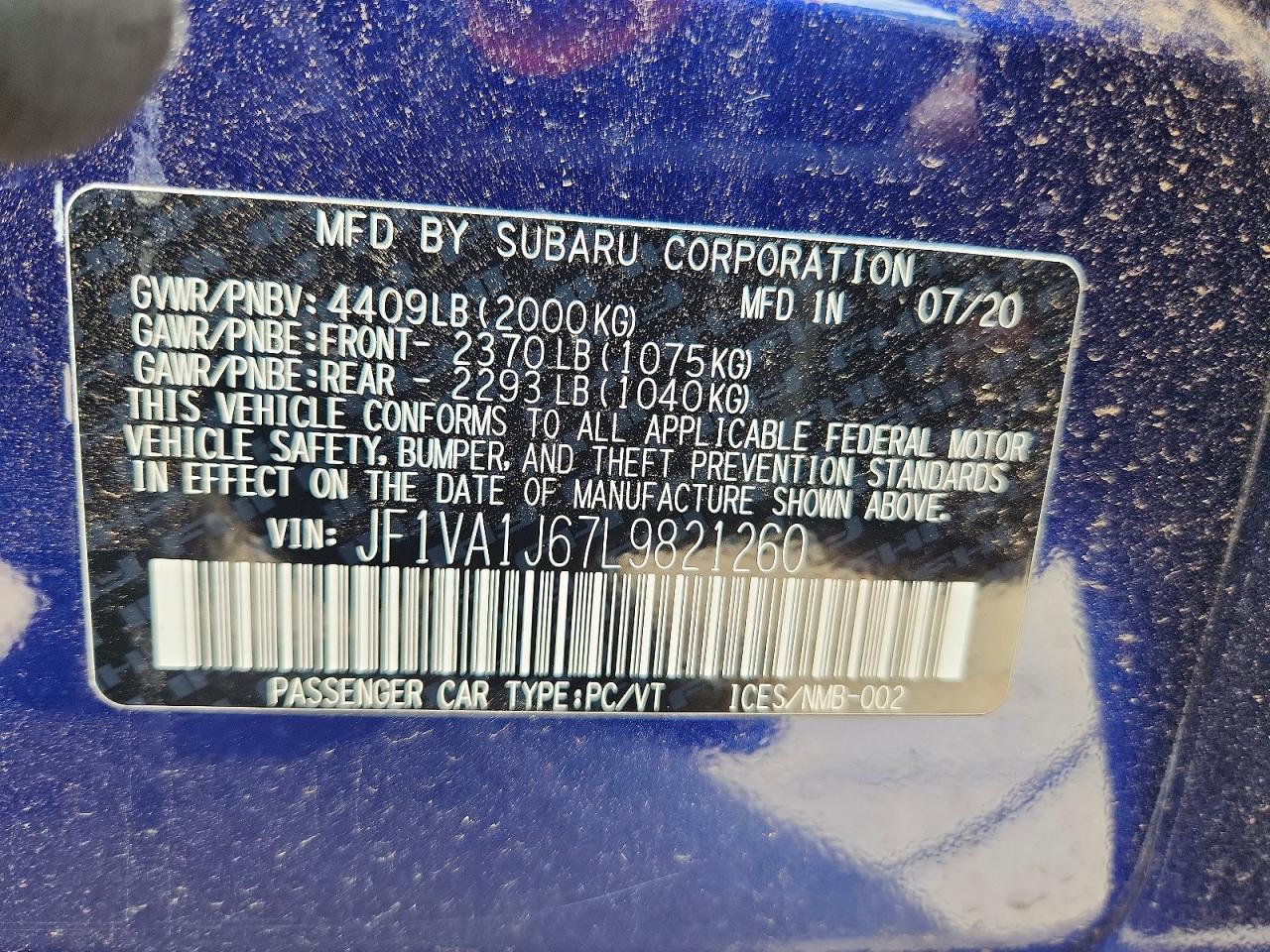 2020 SUBARU WRX