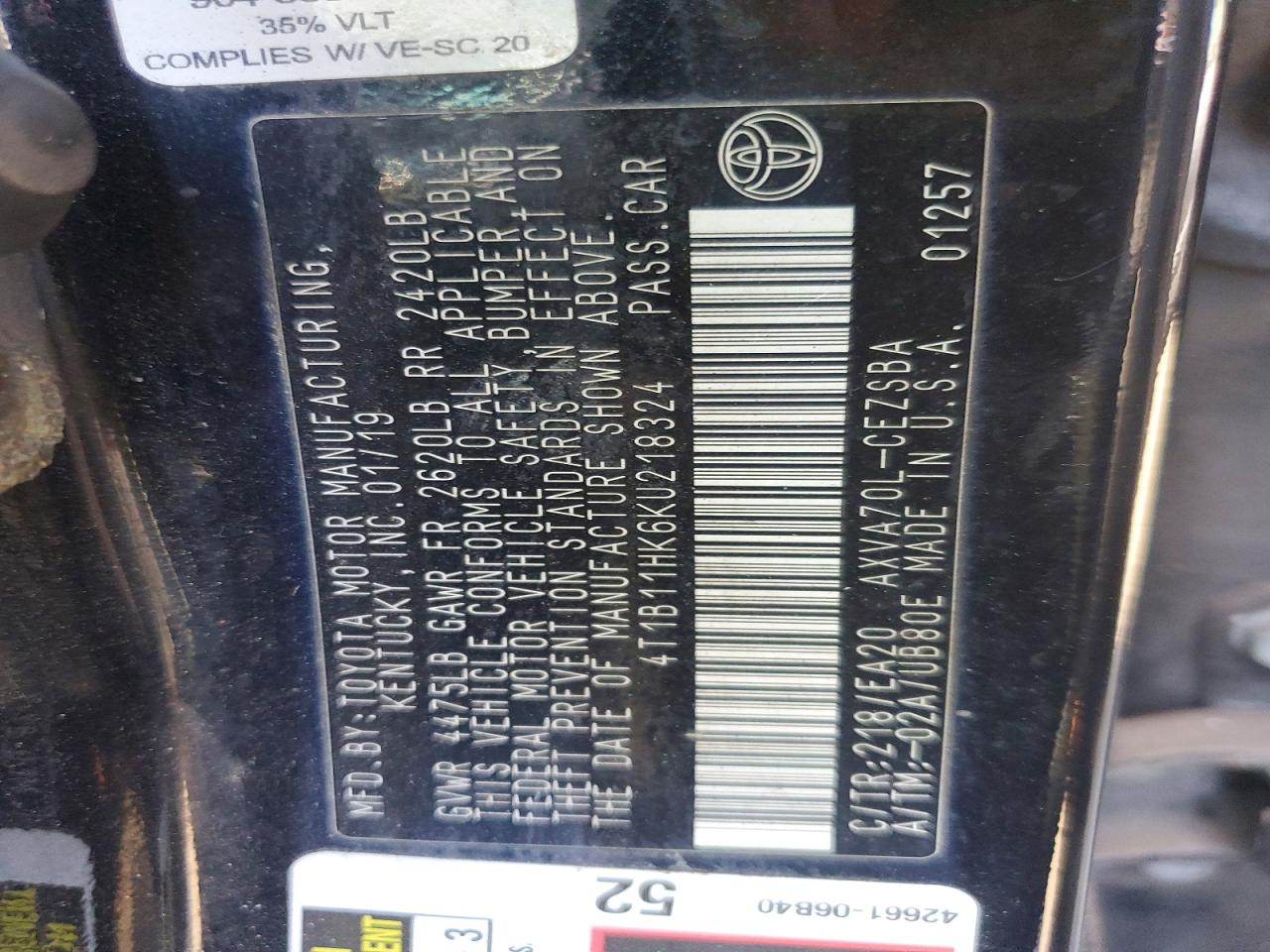 2019 TOYOTA CAMRY