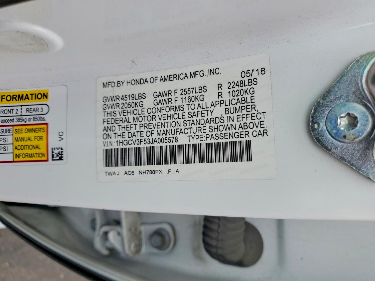 2018 HONDA ACCORD