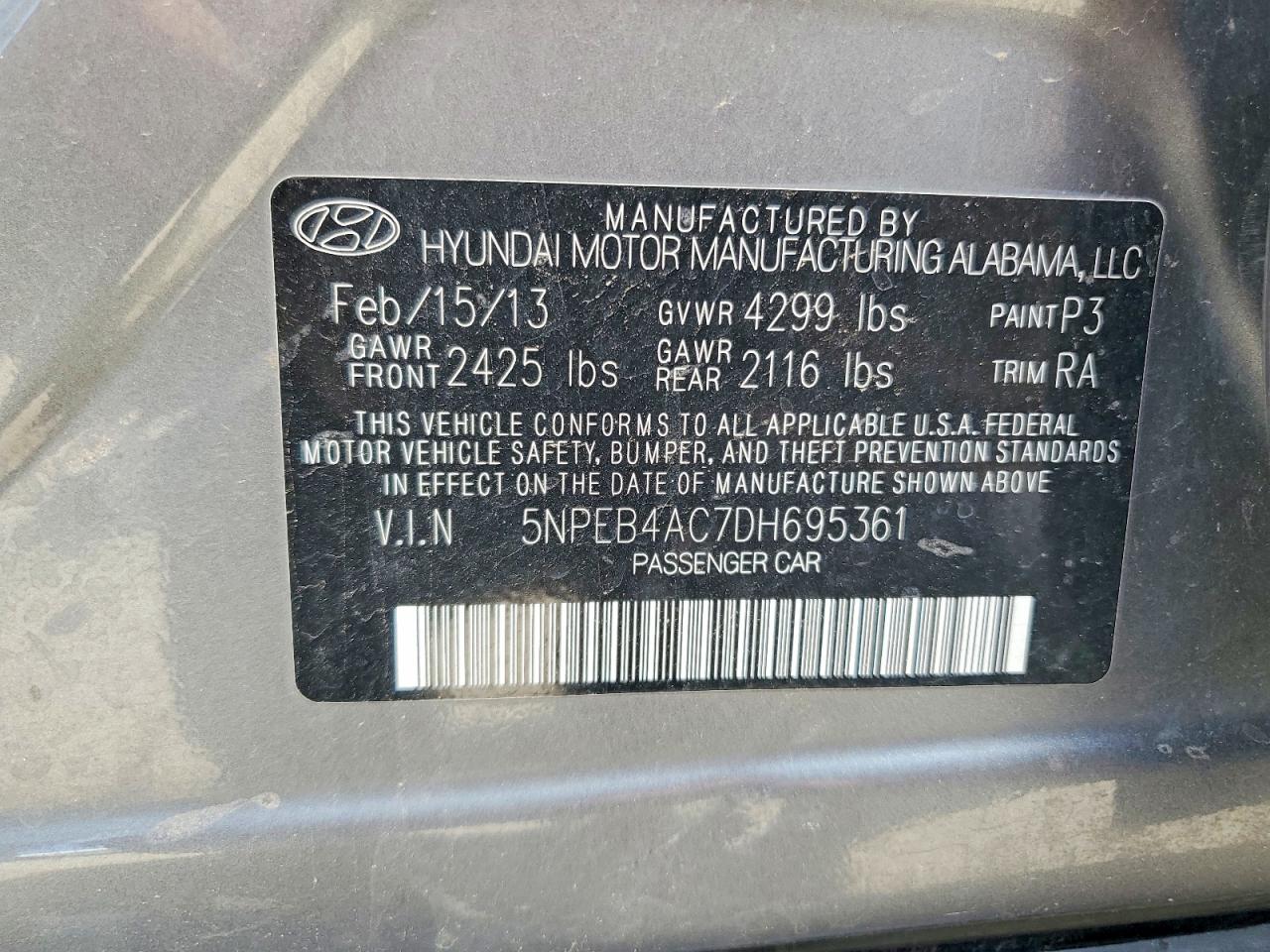 2013 HYUNDAI SONATA