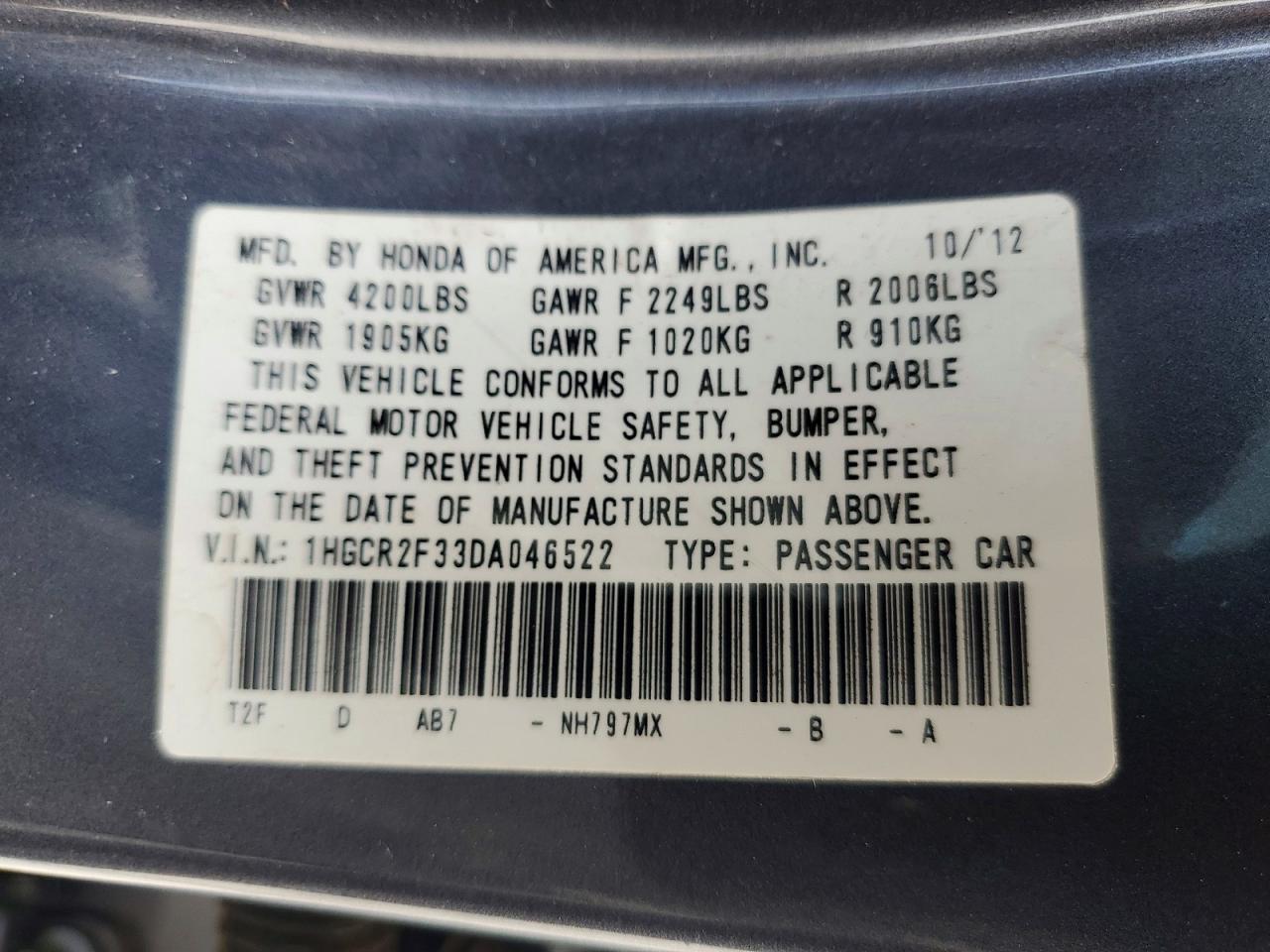 2013 HONDA ACCORD